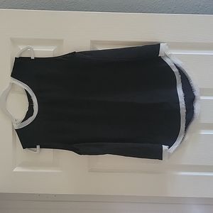 Black tank with white feathered trim